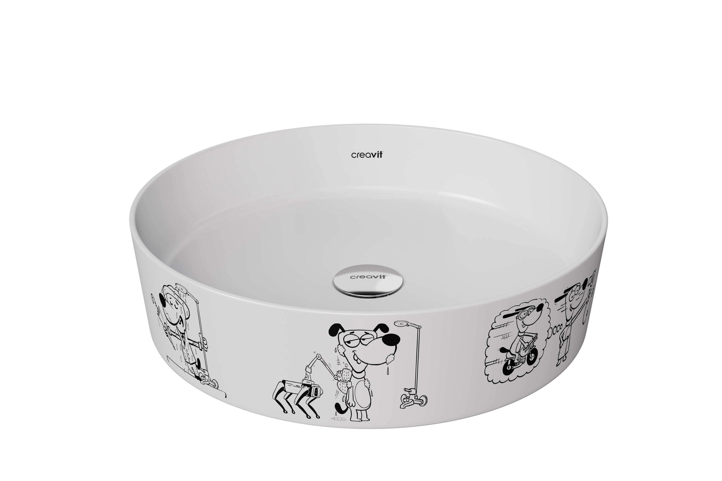 Creavit Loop Yuvarlak Çanak Lavabo Beyaz Karikatür Desen Uygulamalı Ø40 cm LP140-00CB00E-KB00 - Banyovit