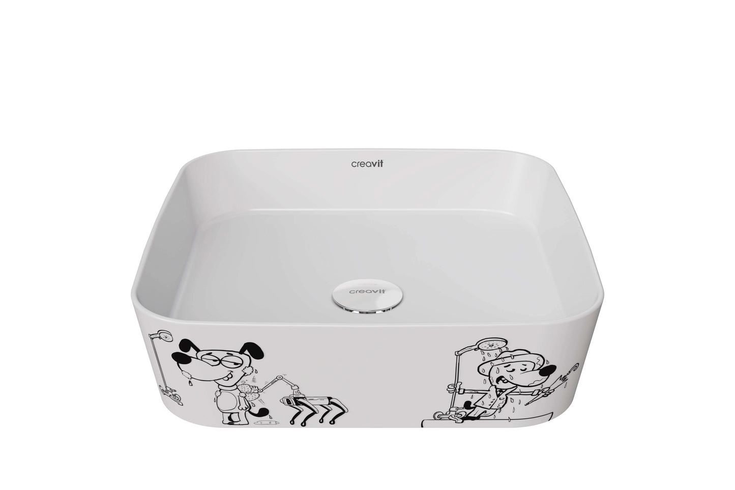 Creavit Loop Kare Çanak Lavabo Beyaz Karikatür Desen Uygulamalı 40 cm LP040-00CB00E-KB00 - Banyovit