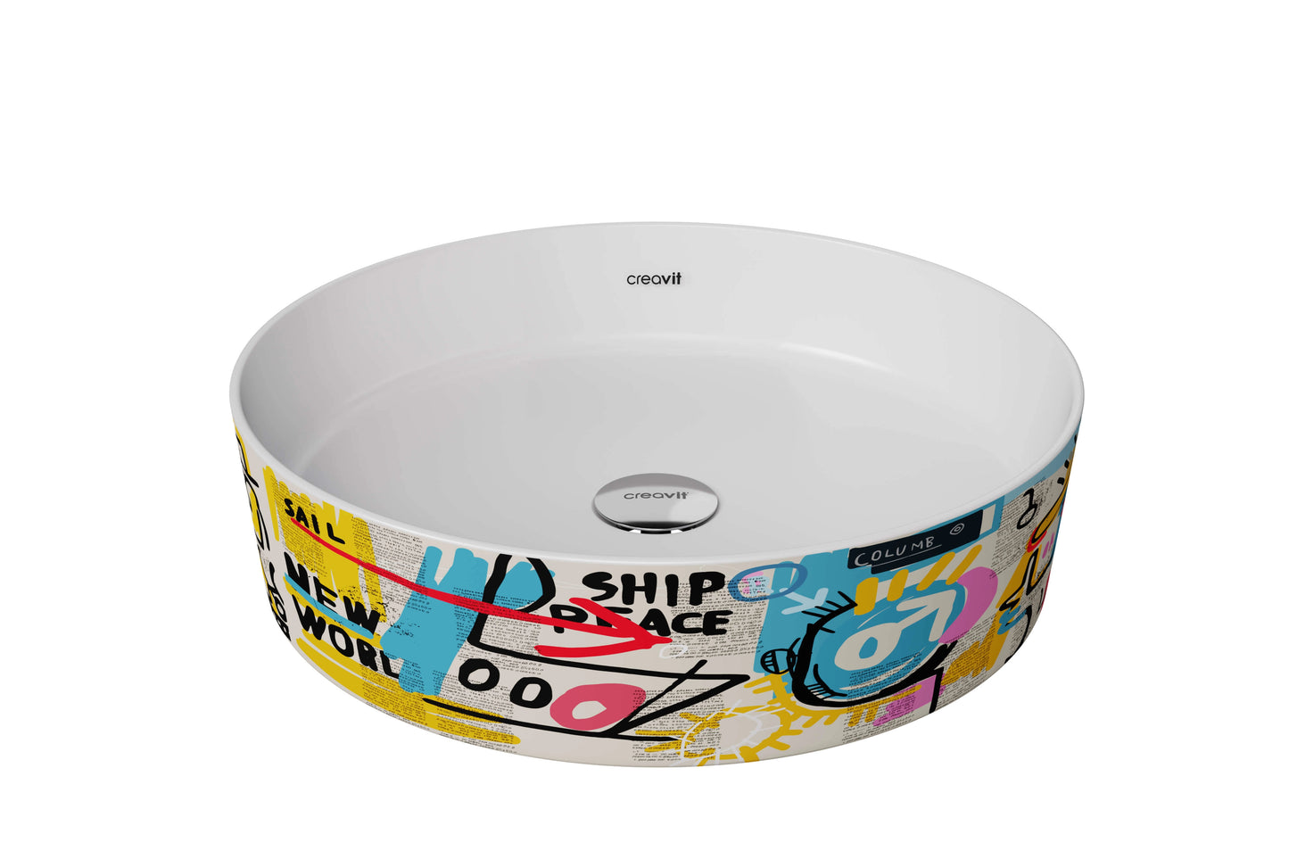 Creavit Loop Yuvarlak Çanak Lavabo Beyaz Grafiti Desen Uygulamalı Ø40 cm LP140-00CB00E-GB00 - Banyovit