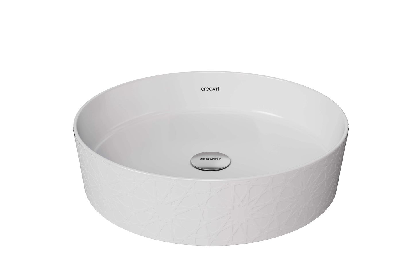 Creavit Loop Yuvarlak Çanak Lavabo Beyaz Selçuklu Rölyaf Desen Uygulamalı Ø40 cm LP140-00CB00E-SK00 - Banyovit