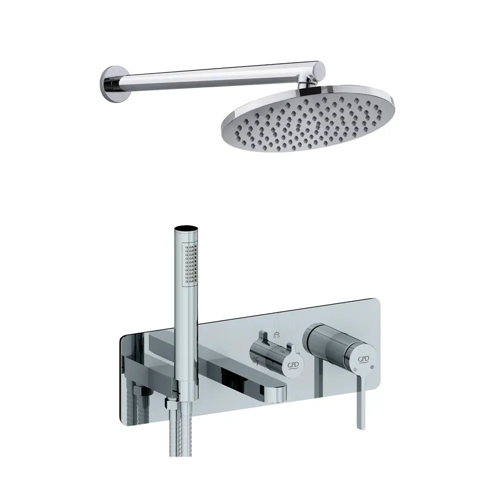 GPD Krom Ankastre Banyo Seti – Duvardan Ø250mm Yuvarlak Duş Başlıklı Kombin Paket (MKA165, ADS14)