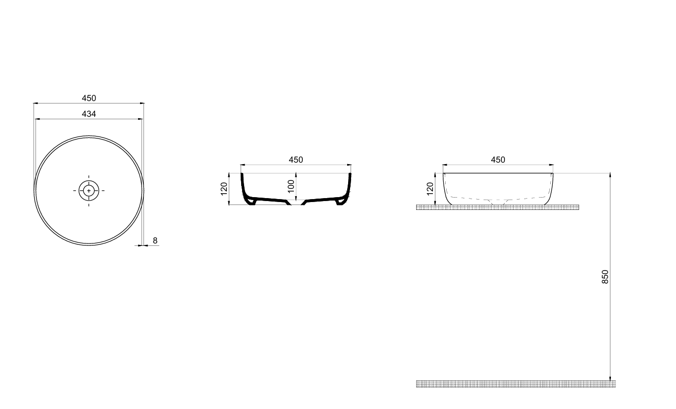 Quarter Bath Round Line Tezgah Üstü Çanak Lavabo Beyaz 45 cm 70RO23045