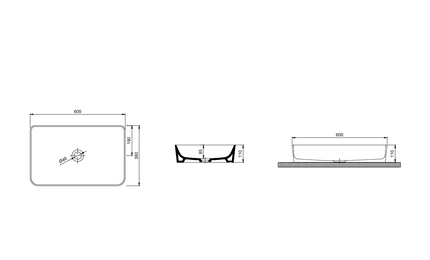 Quarter Bath Rapid Line Tezgah Üstü Çanak Lavabo Batarya Delikli Beyaz 38x60 cm 70RL23061