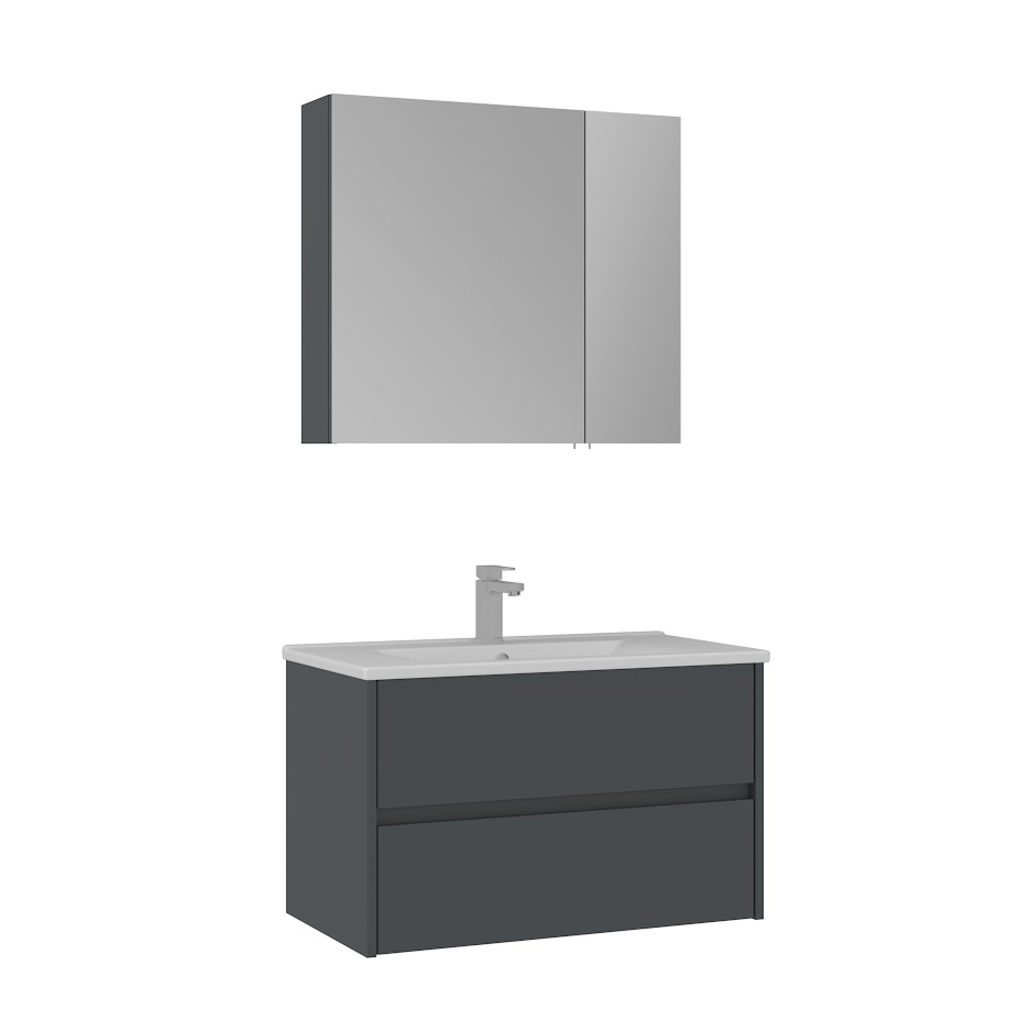 Orka Side 85 cm Çekmeceli Banyo Dolabı Takımı | Mat Antrasit