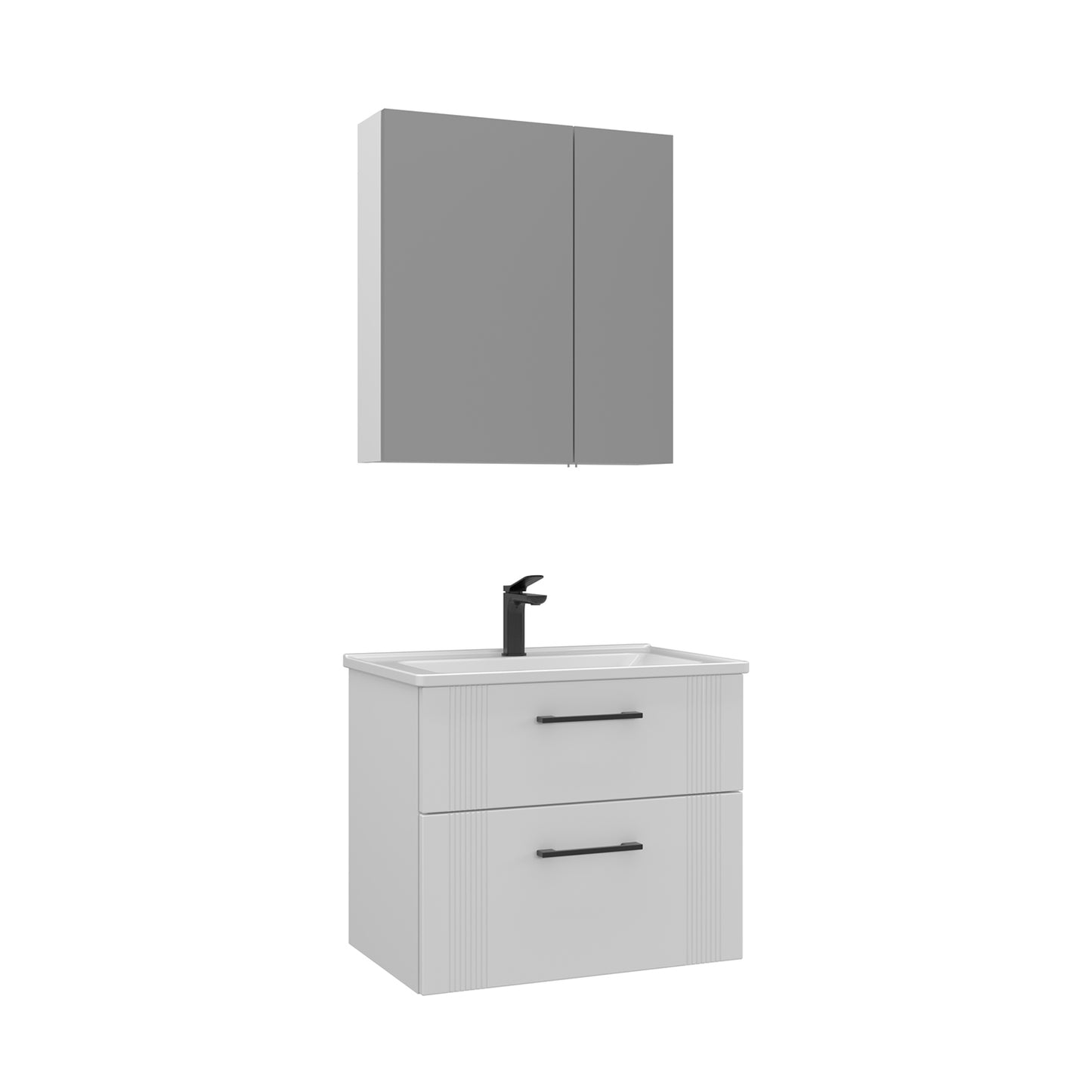 Orka Bari V2 65 cm Çekmeceli Aynalı Dolaplı Banyo Dolabı Takımı | Dolaplı | Beyaz