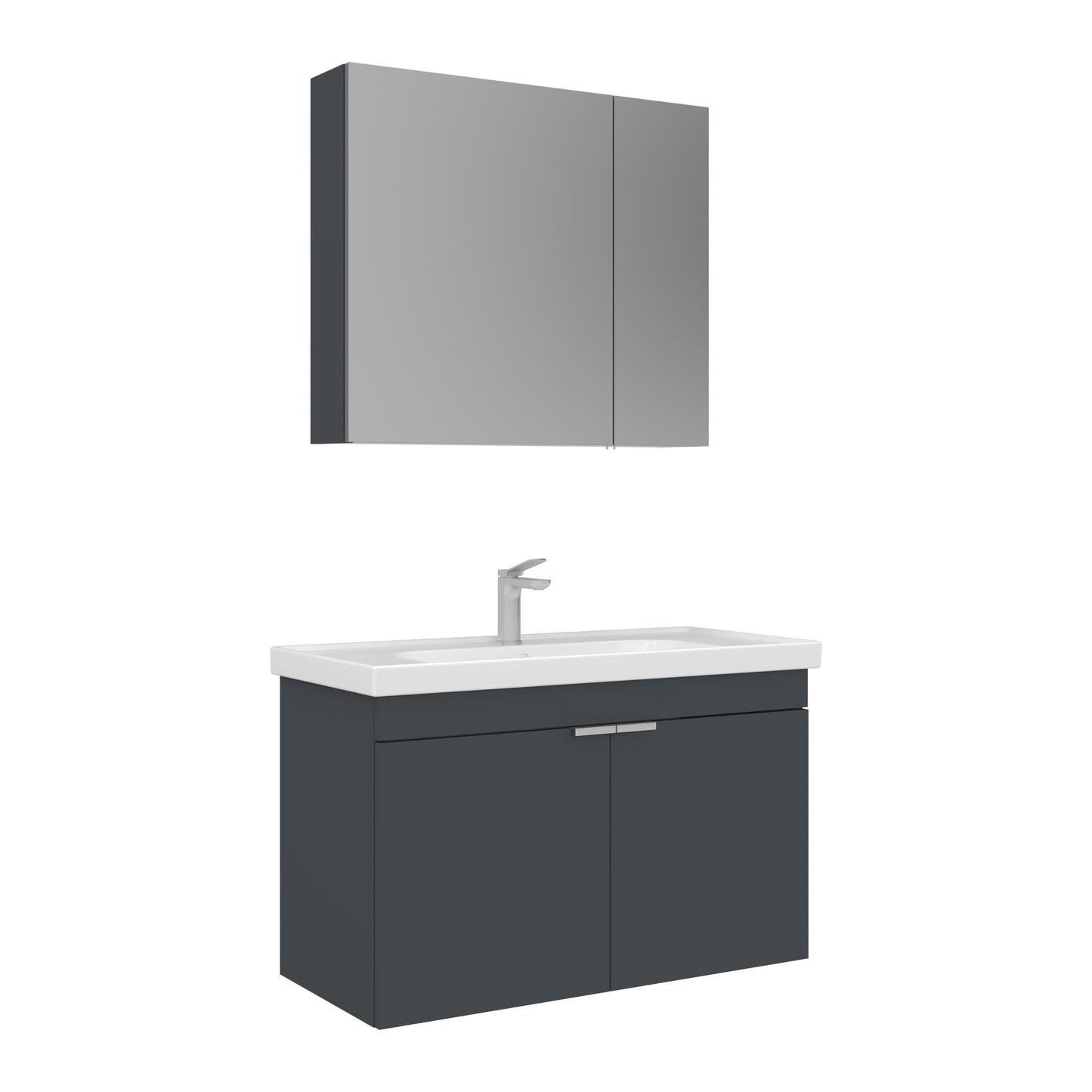 Orka Desna 90 cm Banyo Dolabı Takımı | Ayna Dolaplı | Mat Antrasit