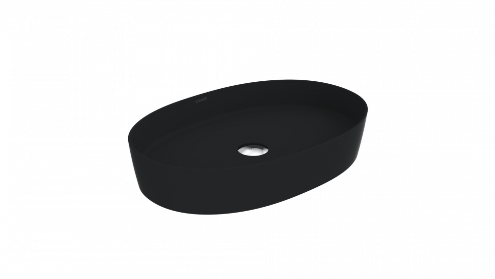 Creavit Loop Oval İnce Masaüstü Setüstü Çanak Lavabo Mat Siyah Ø60 cm LP160-00SM00E-0000 - Banyovit