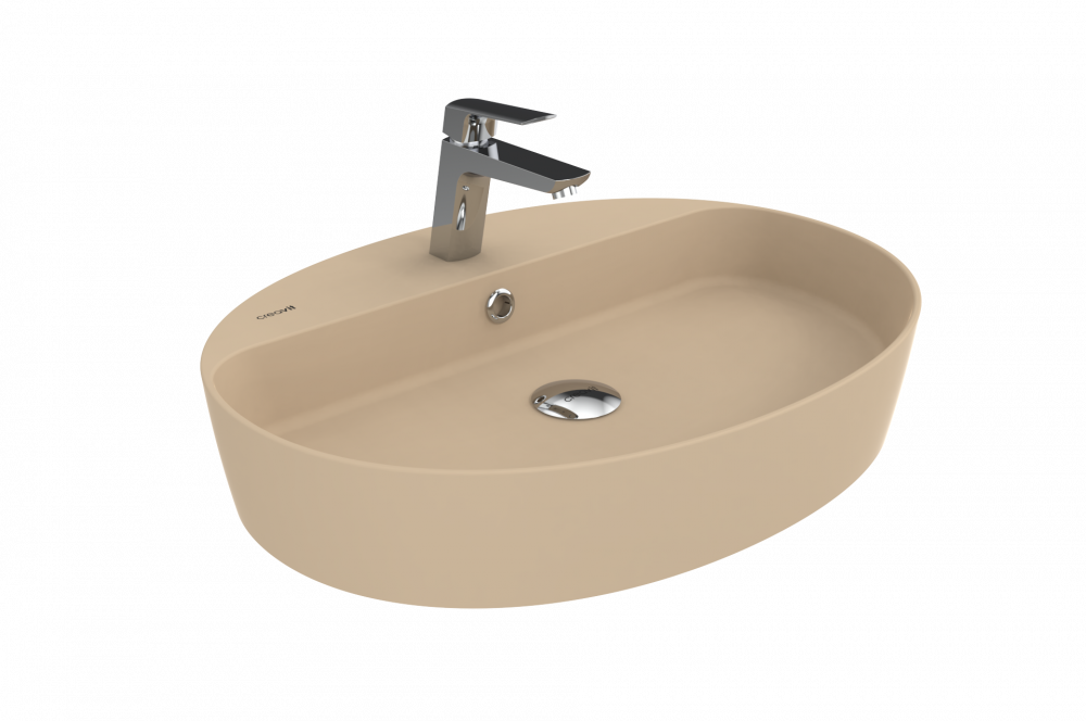 Creavit Loop Oval İnce Masaüstü Setüstü Çanak Lavabo Mat Cappuccino Batarya Delikli Ø60 cm LP161-00CM00E-0000 - Banyovit