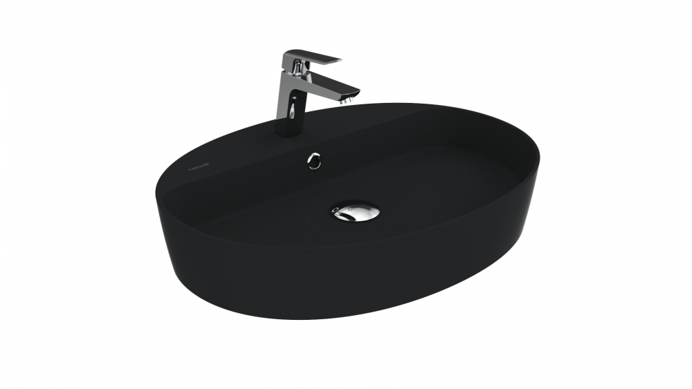 Creavit Loop Oval İnce Masaüstü Setüstü Çanak Lavabo Mat Siyah Batarya Delikli Ø60 cm LP161-00SM00E-0000 - Banyovit