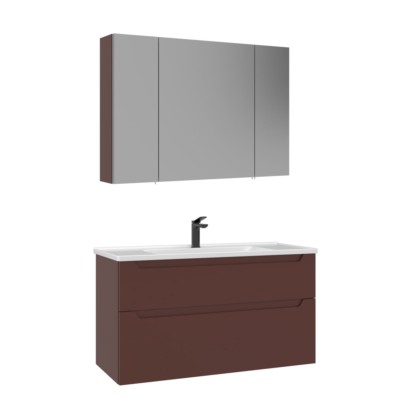 Orka Messina 100 cm Banyo Dolabı Takımı | Ayna Dolaplı | Mat Kırmızı