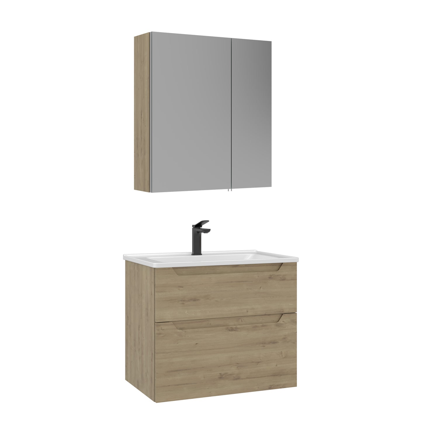 Orka Messina 65 cm Banyo Dolabı Takımı | Ayna Dolaplı | Meşe