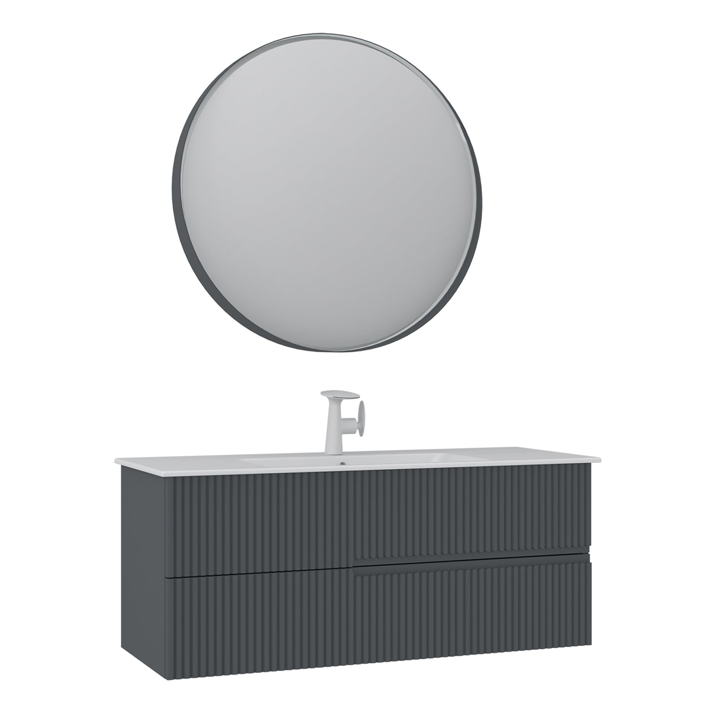 Orka Moonlight 120 cm Banyo Dolabı Takımı | Çift Çekmeceli | Mat Antrasit