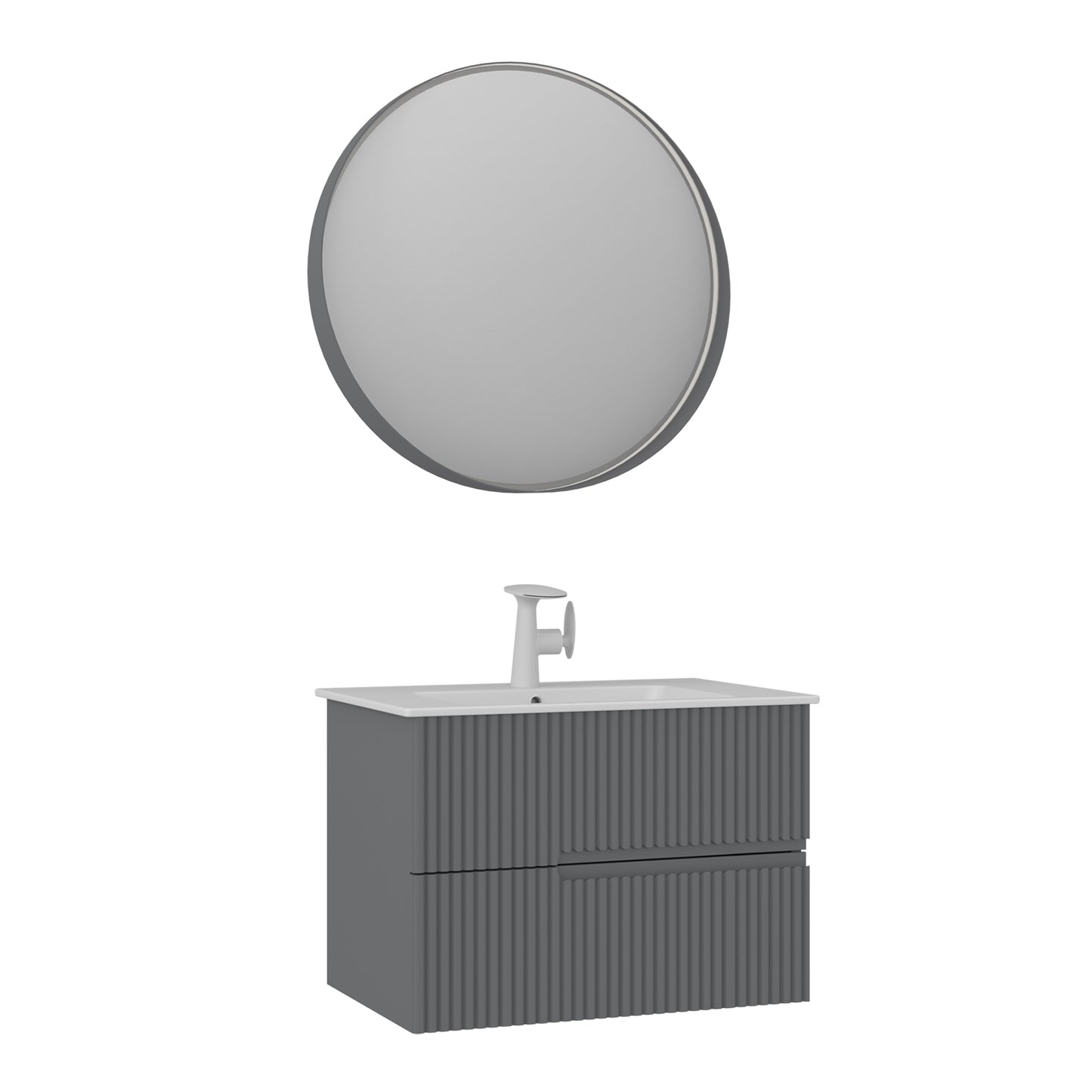 Orka Moonlight 70 cm Banyo Dolabı Takımı | Çift Çekmeceli | Mat Gri
