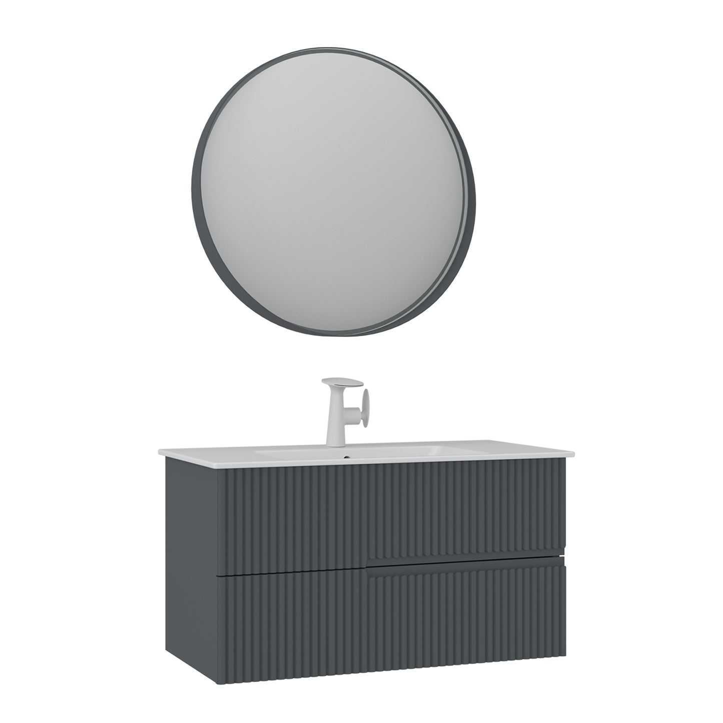 Orka Moonlight 90 cm Banyo Dolabı Takımı | Çift Çekmeceli | Mat Antrasit