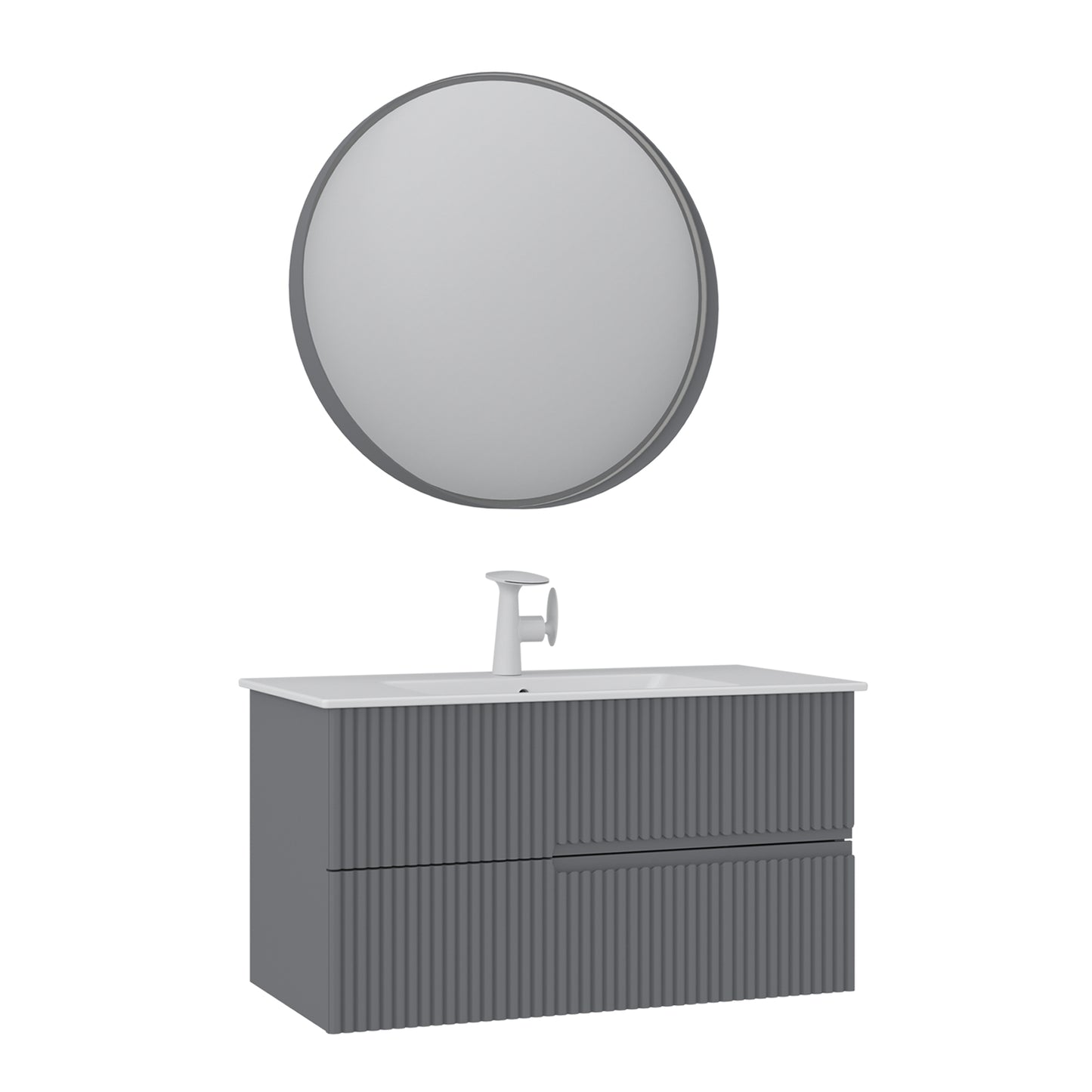 Orka Moonlight 90 cm Banyo Dolabı Takımı | Çift Çekmeceli | Mat Gri