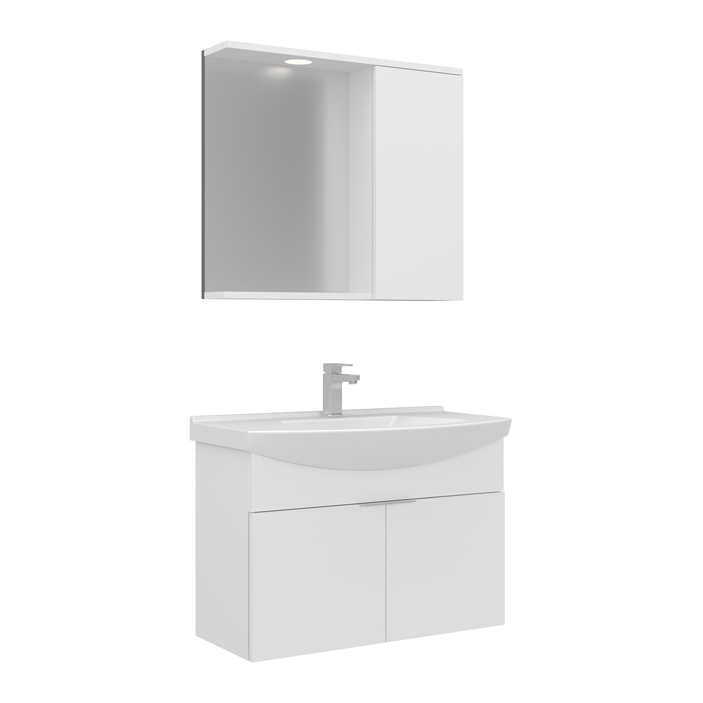 Orka Purus 80 cm Kapaklı Aynalı Dolaplı Banyo Dolabı Takımı | Spot Aynalı | Beyaz
