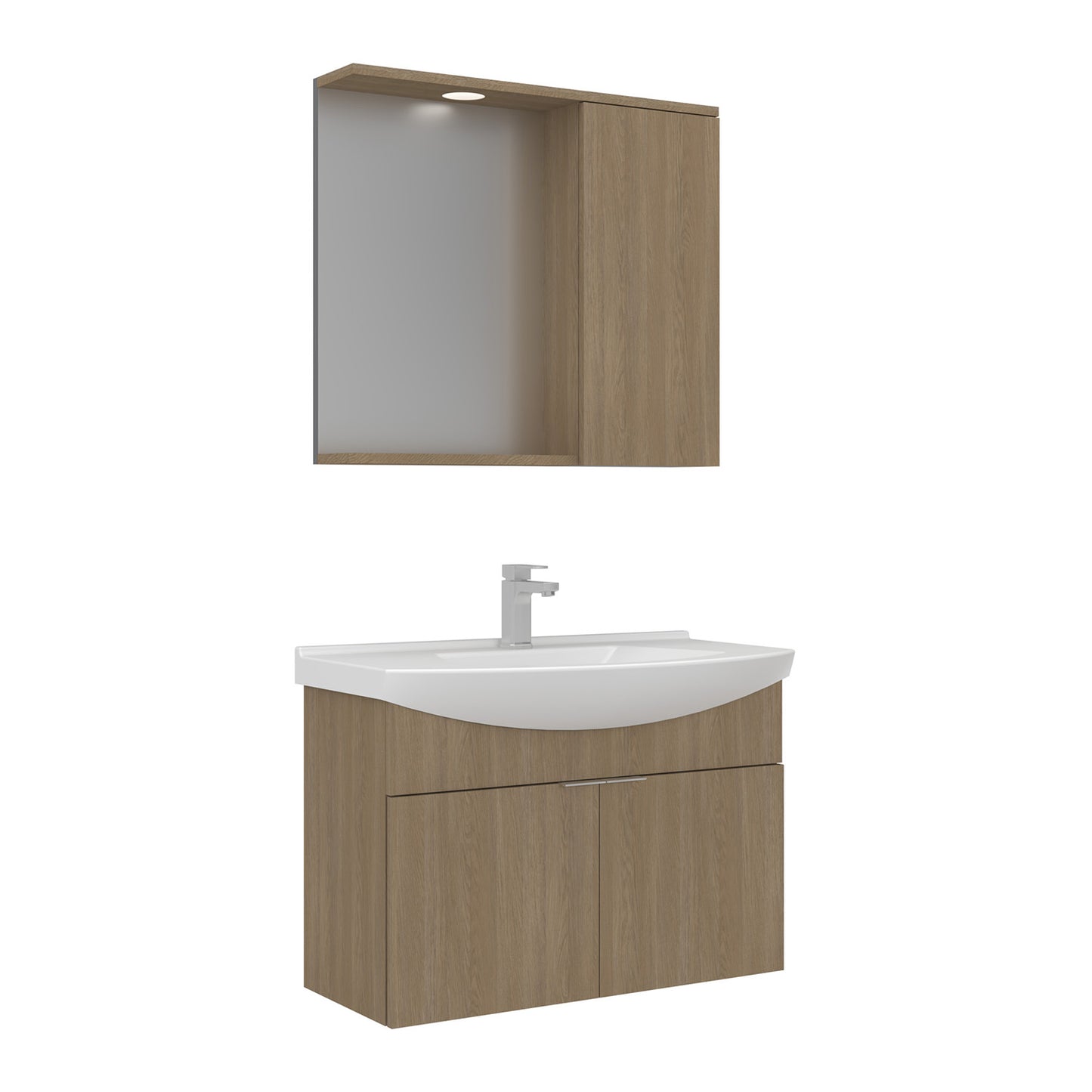 Orka Purus 80 cm Kapaklı Aynalı Dolaplı Banyo Dolabı Takımı | Spot Aynalı | Budva