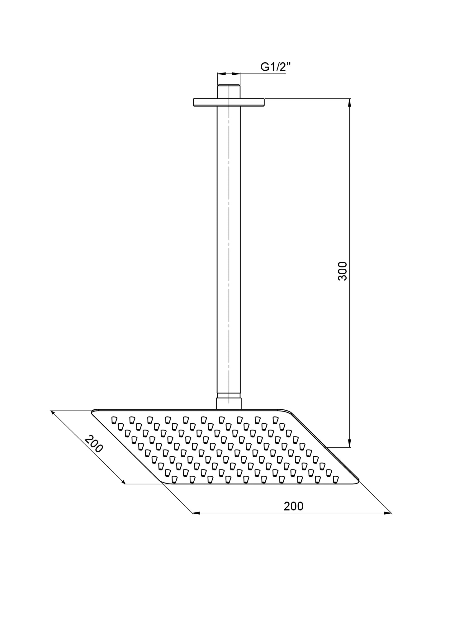 Ankastre Duş Başlığı (Tavandan 200X200) Siyah Ads17-S Gpd - Banyonline
