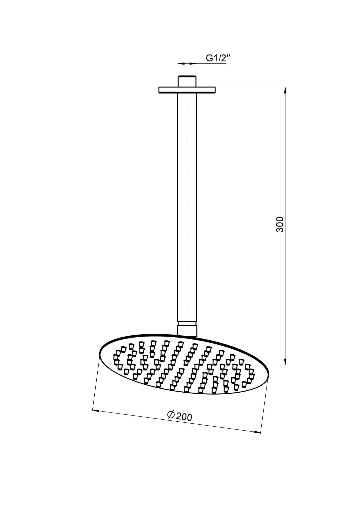 Ankastre Duş Başlığı (Tavandan Ø200) Siyah Ads18-S Gpd - Banyonline