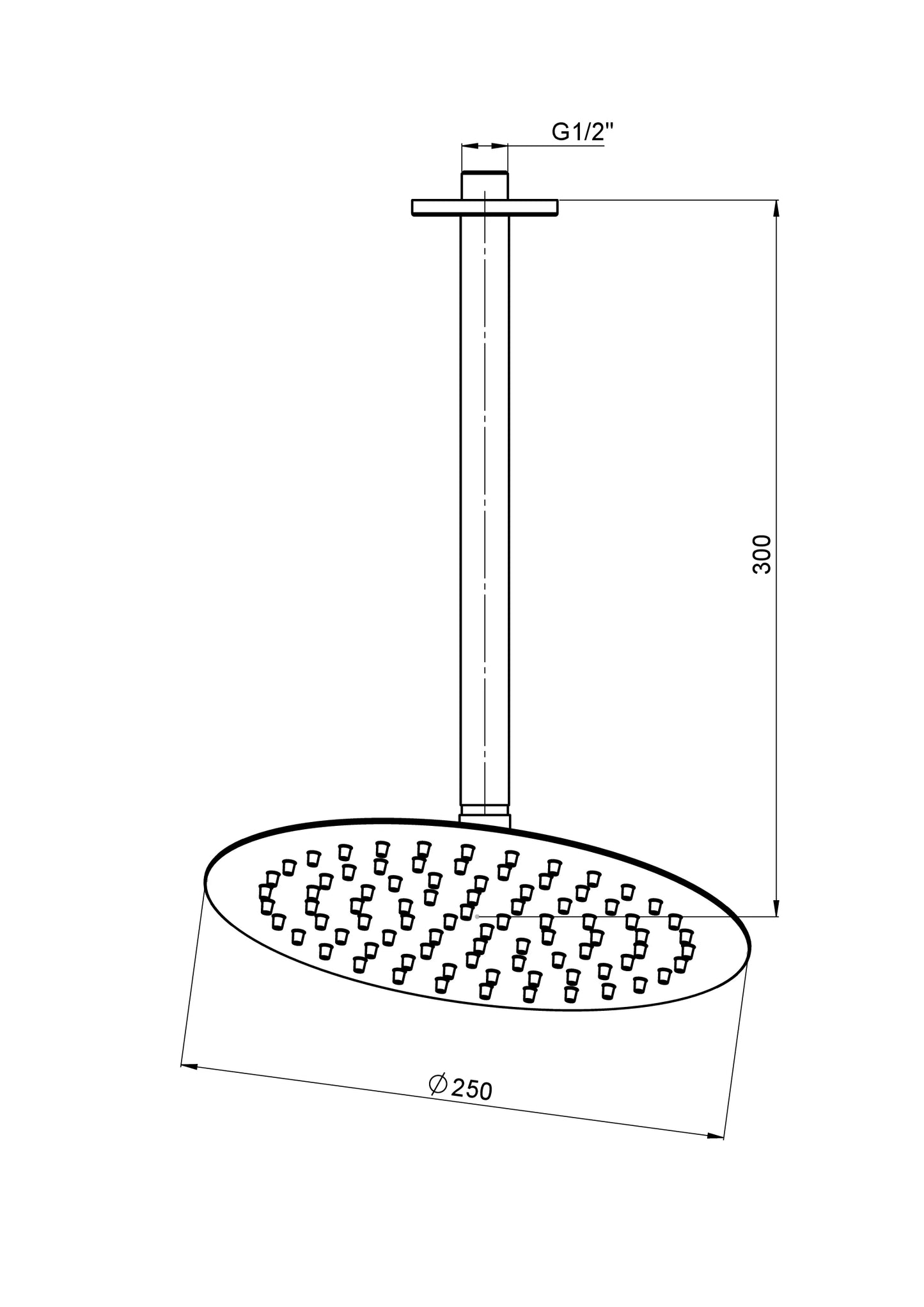 Ankastre Duş Başlığı (Tavandan Ø250) Siyah Ads20-S Gpd - Banyonline