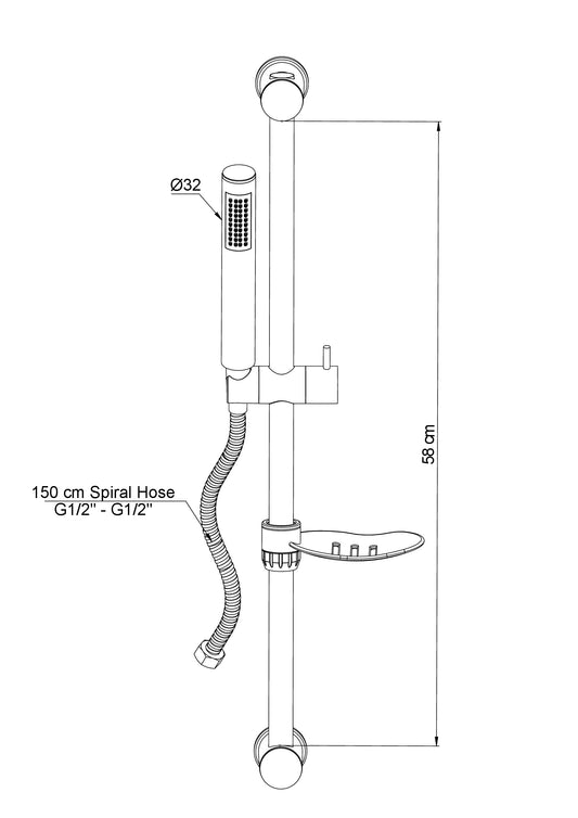 Sürgülü Duş Seti (Tek Fonksiyonlu Ø32) Siyah Dst63-S Gpd - Banyonline