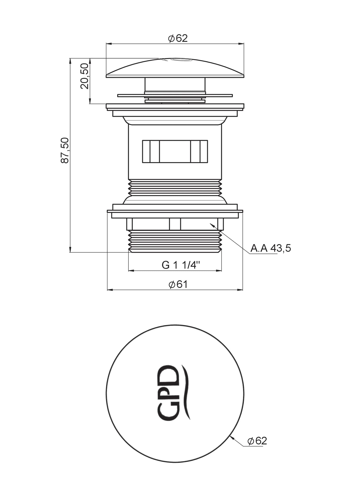 Pop-Up Ünitesi (Basmalı-Normal/Taşma Delikli) Siyah Pup06-S Gpd - Banyonline