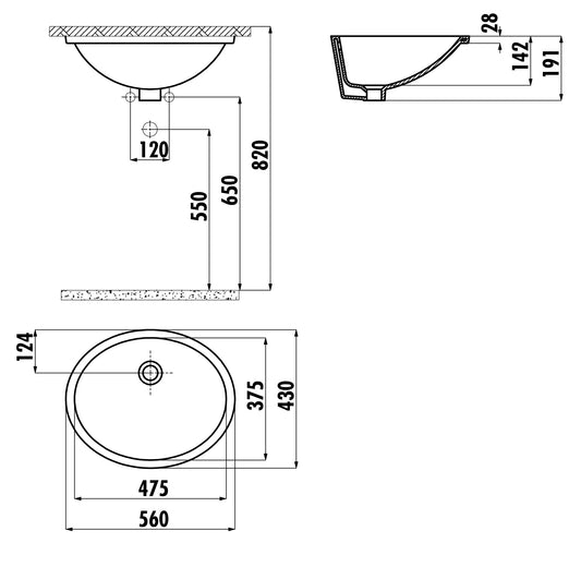 Creavit 37x47 cm Tezgahaltı Lavabo TP214