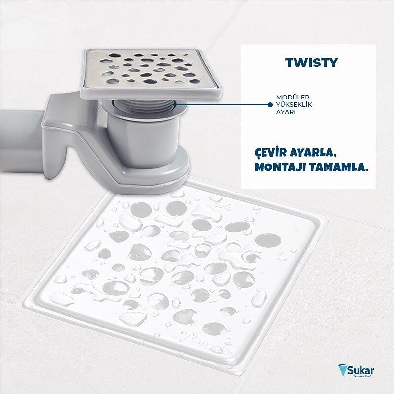 Sukar Twisty 10x10 cm Plastik Çerçeveli Kare Izgaralı Çevir Ayarla Yer Süzgeci 1041-0575022-11