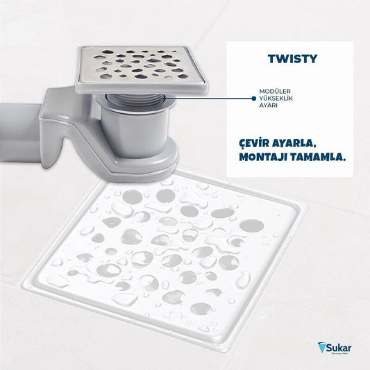 Sukar Twisty 10x10 cm Plastik Çerçeveli Kare Izgaralı Çevir Ayarla Yer Süzgeci 1041-0575022-11