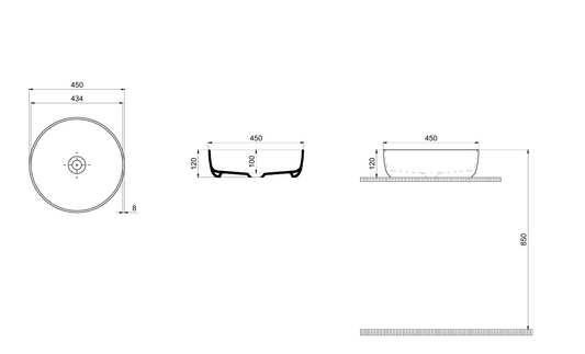 Quarter Bath Round Line Tezgah Üstü Çanak Lavabo Beyaz 45 cm 70RO23045