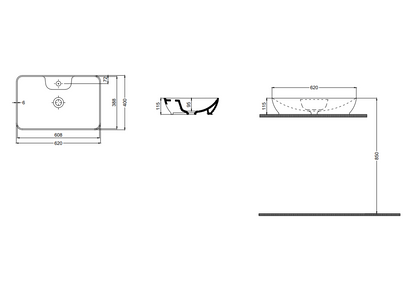 Quarter Bath Smooth Line Tezgah Üstü Çanak Lavabo Batarya Delikli Beyaz 40x62 cm 70SM23062