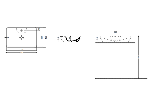 Quarter Bath Smooth Line Tezgah Üstü Çanak Lavabo Batarya Delikli Beyaz 40x62 cm 70SM23062