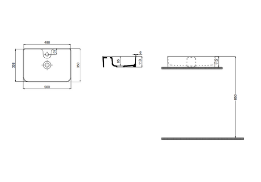 Quarter Bath Rapid Line Tezgah Üstü Çanak Lavabo Batarya Delikli Beyaz 35x50 cm 70RL23051