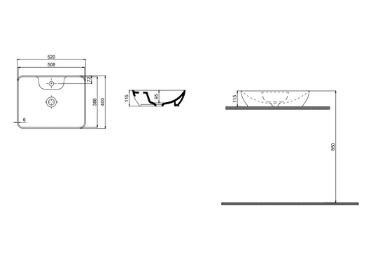 Quarter Bath Smooth Line Tezgah Üstü Çanak Lavabo Batarya Delikli Beyaz 40x52 cm 70SM23052