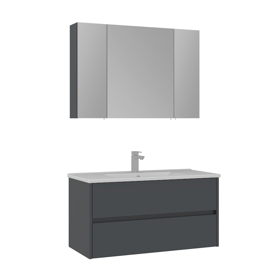 Orka Side 100 cm Çekmeceli Banyo Dolabı Takımı | Mat Antrasit