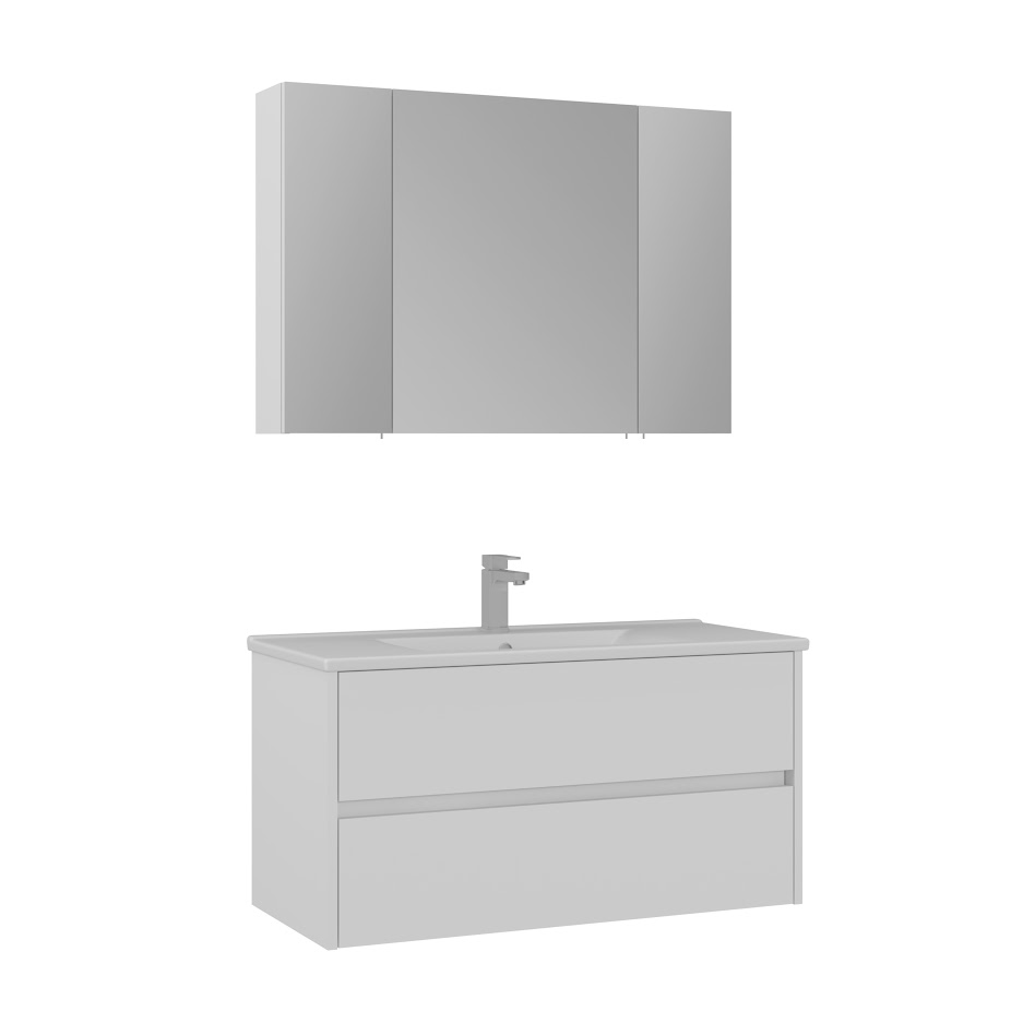Orka Side 100 cm Çekmeceli Banyo Dolabı Takımı | Mat Beyaz