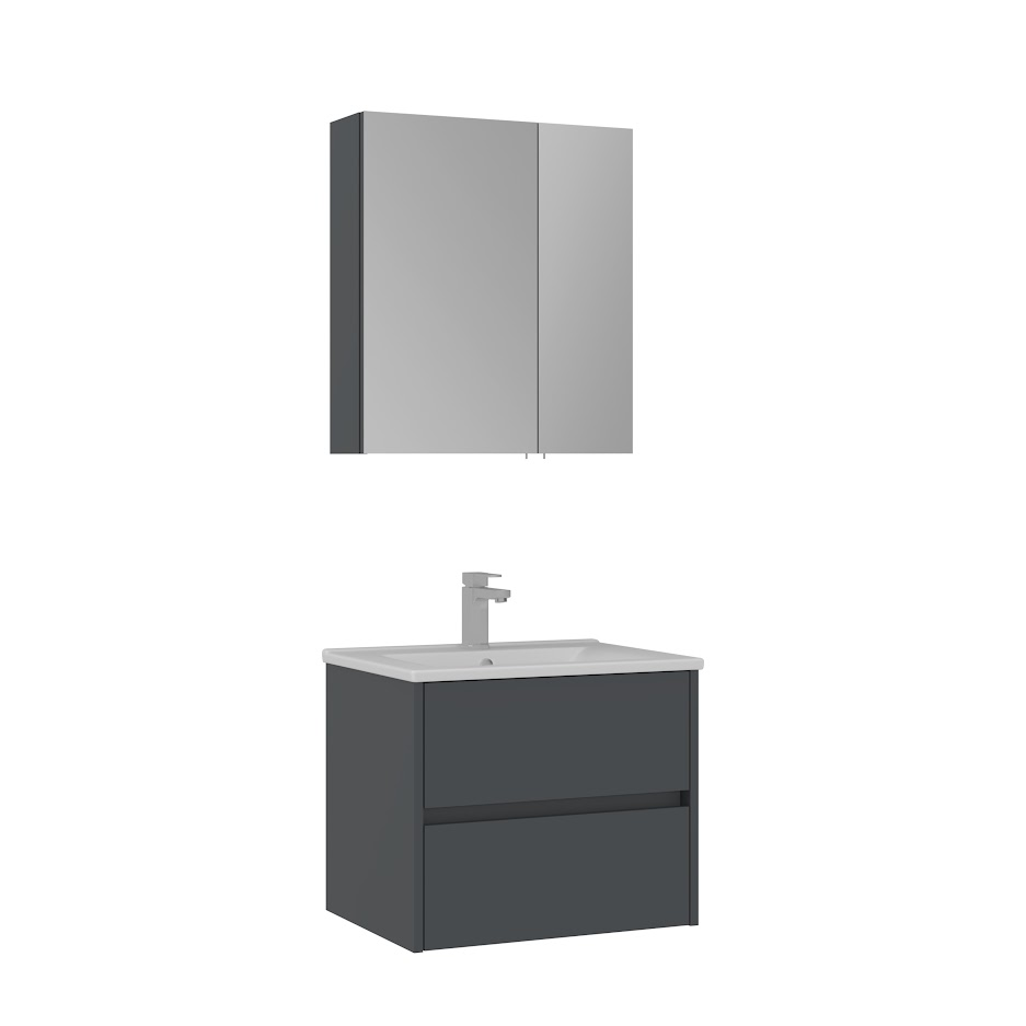 Orka Side 65 cm Çekmeceli Banyo Dolabı Takımı | Mat Antrasit