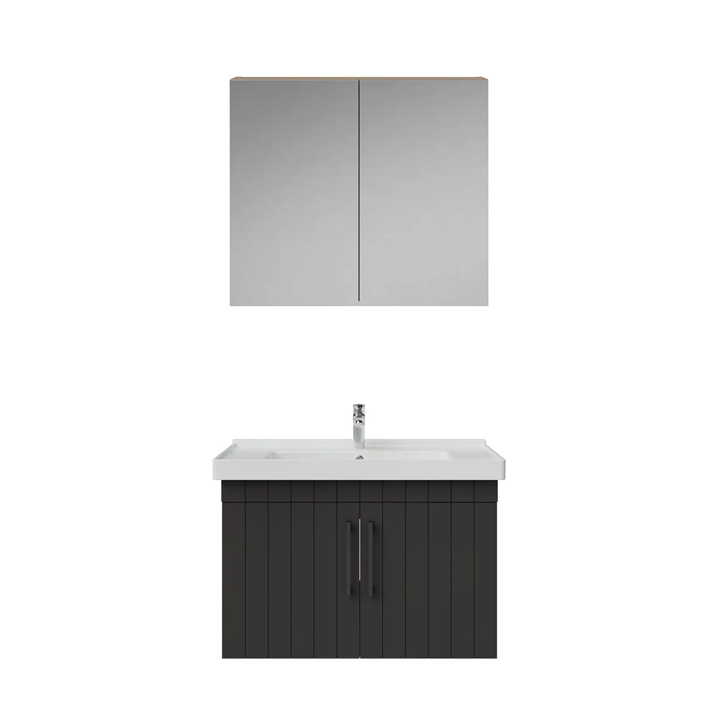 Creavit D20 Lake Çizgili Kapaklı Banyo Dolabı | 65-80-100 cm | Yuvarlak / Kare / Dolaplı Ayna Seçenekli