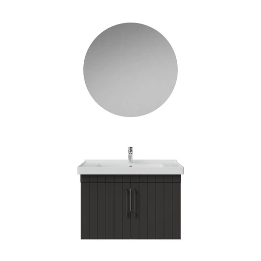 Creavit D20 Lake Çizgili Kapaklı Banyo Dolabı | 65-80-100 cm | Yuvarlak / Kare / Dolaplı Ayna Seçenekli