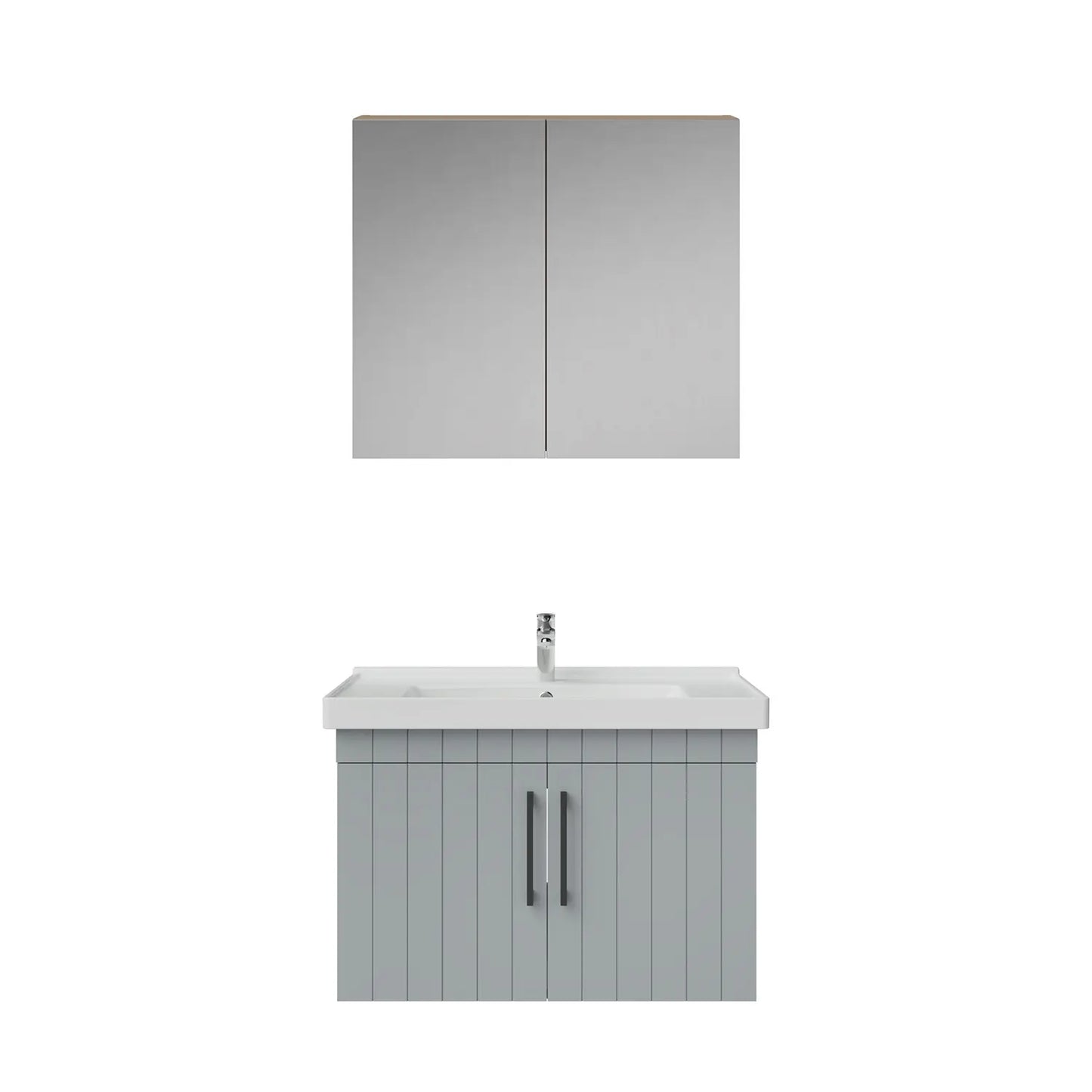 Creavit D20 Lake Çizgili Kapaklı Banyo Dolabı | 65-80-100 cm | Yuvarlak / Kare / Dolaplı Ayna Seçenekli