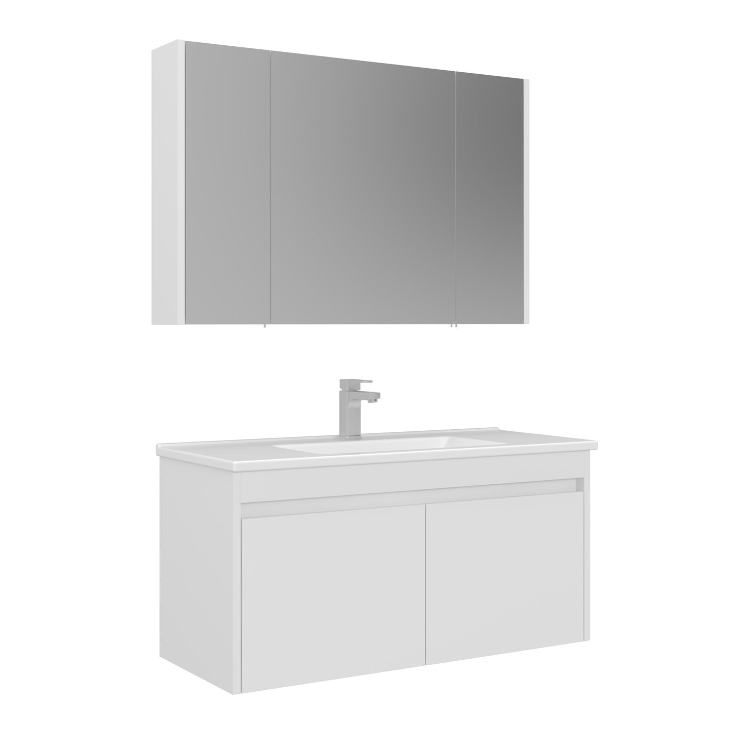 Orka Arno 100 cm Kapaklı Banyo Dolabı Takımı | Lavabo Armatür Hediyeli | Parlak Beyaz