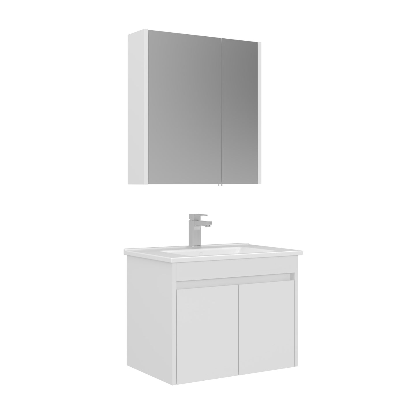 Orka Arno 65 cm Kapaklı Banyo Dolabı Takımı | Lavabo Armatür Hediyeli | Parlak Beyaz