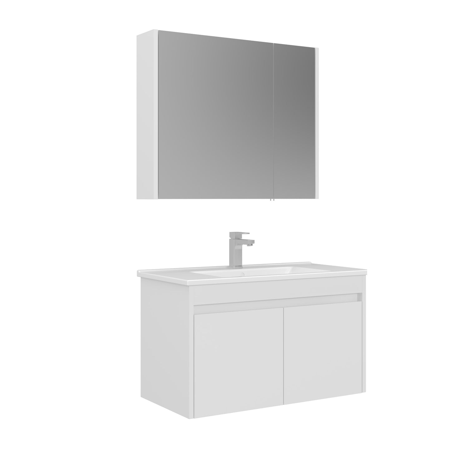 Orka Arno 85 cm Kapaklı Banyo Dolabı Takımı | Lavabo Armatür Hediyeli | Parlak Beyaz