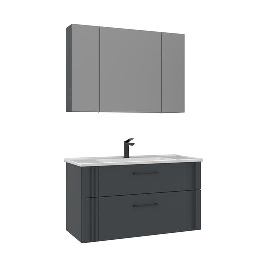Orka Bari V2 100 cm Çekmeceli Aynalı Dolaplı Banyo Dolabı Takımı | Dolaplı | Mat Antrasit