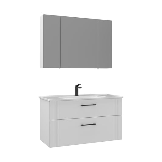 Orka Bari V2 100 cm Çekmeceli Aynalı Dolaplı Banyo Dolabı Takımı | Dolaplı | Beyaz