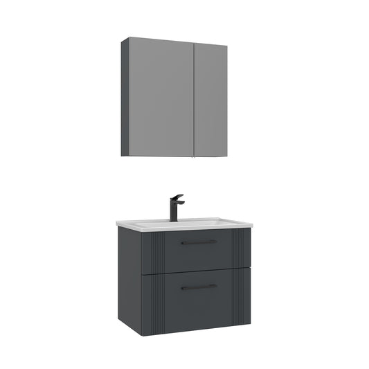 Orka Bari V2 65 cm Çekmeceli Aynalı Dolaplı Banyo Dolabı Takımı | Dolaplı | Mat Antrasit