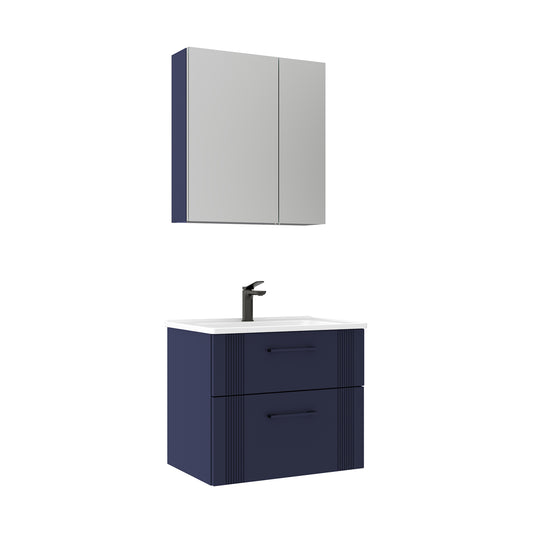 Orka Bari V2 65 cm Çekmeceli Aynalı Dolaplı Banyo Dolabı Takımı | Dolaplı | Mat Lacivert