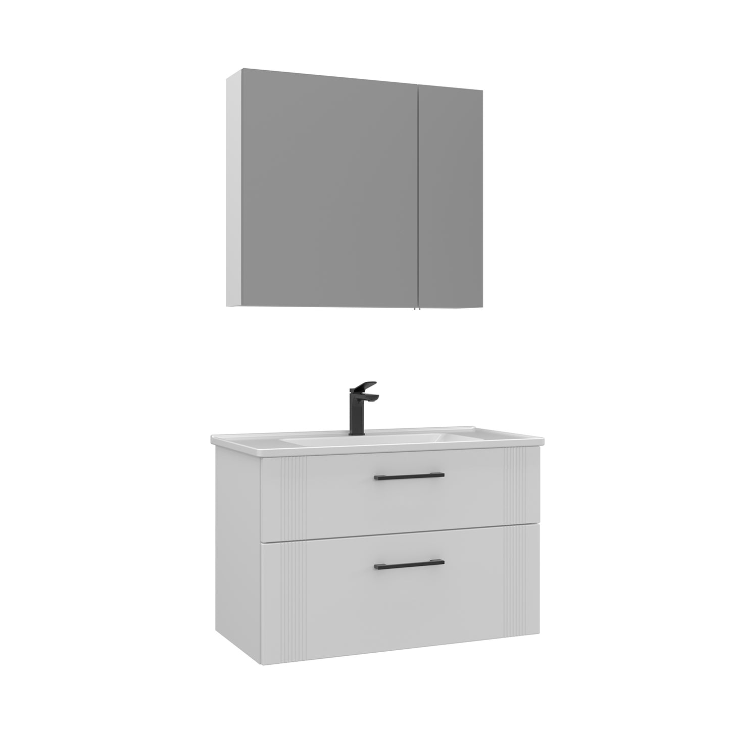 Orka Bari V2 85 cm Çekmeceli Aynalı Dolaplı Banyo Dolabı Takımı | Dolaplı | Beyaz