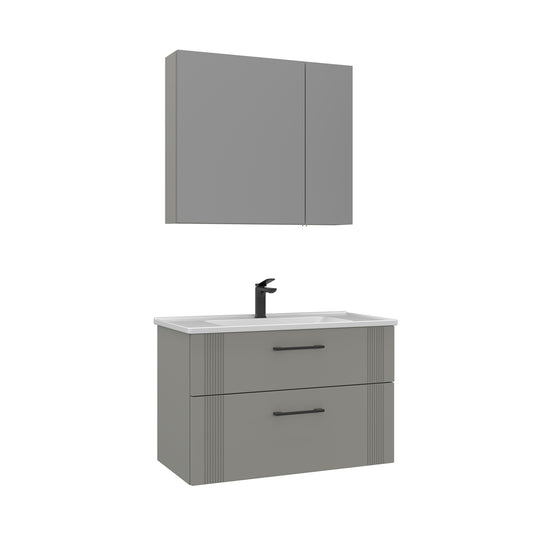 Orka Bari V2 85 cm Çekmeceli Aynalı Dolaplı Banyo Dolabı Takımı | Dolaplı | Kaşmir