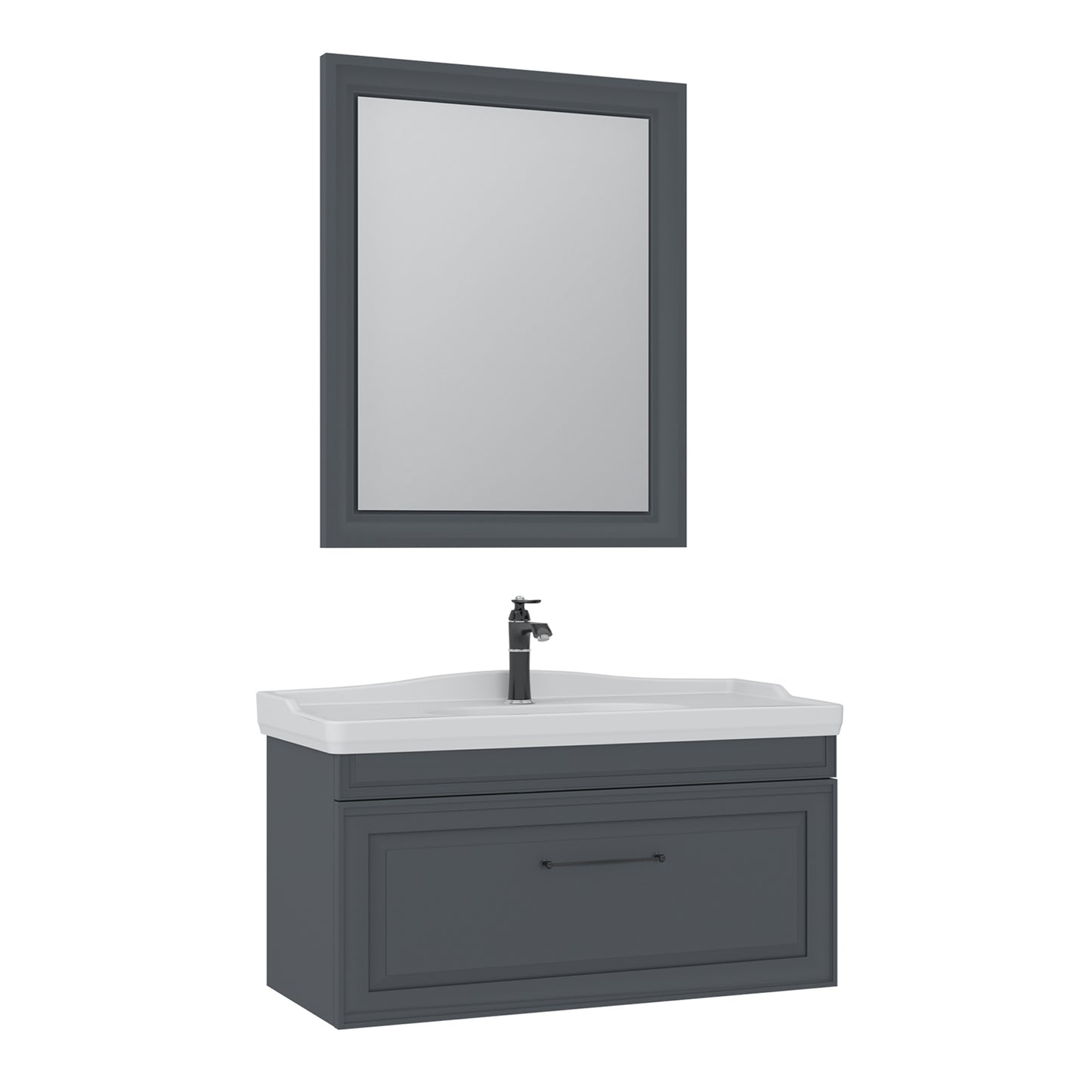 Orka Design 105 cm Banyo Dolabı Takımı | Mat Antrasit